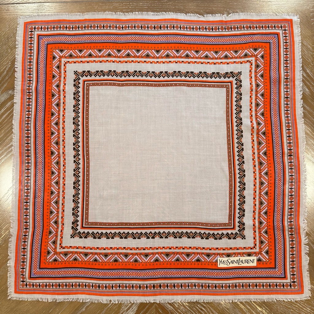 Yves Saint Laurent Silk Scarf Cream Brown Geometric